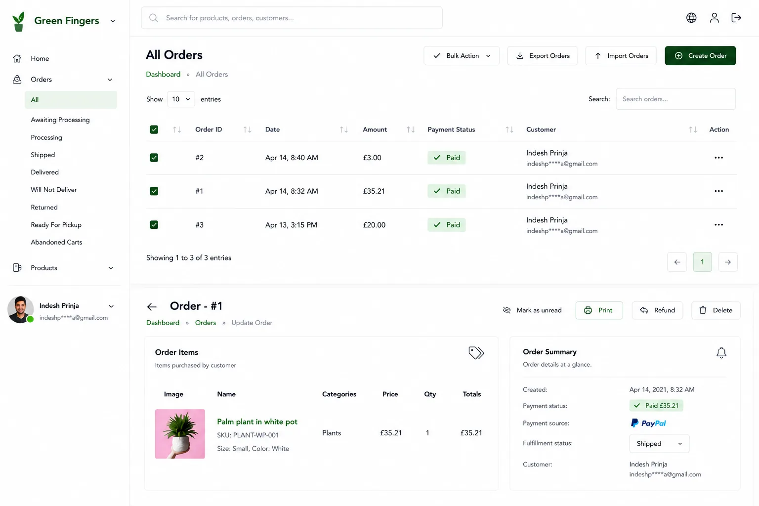 Shoprocket orders dashboard