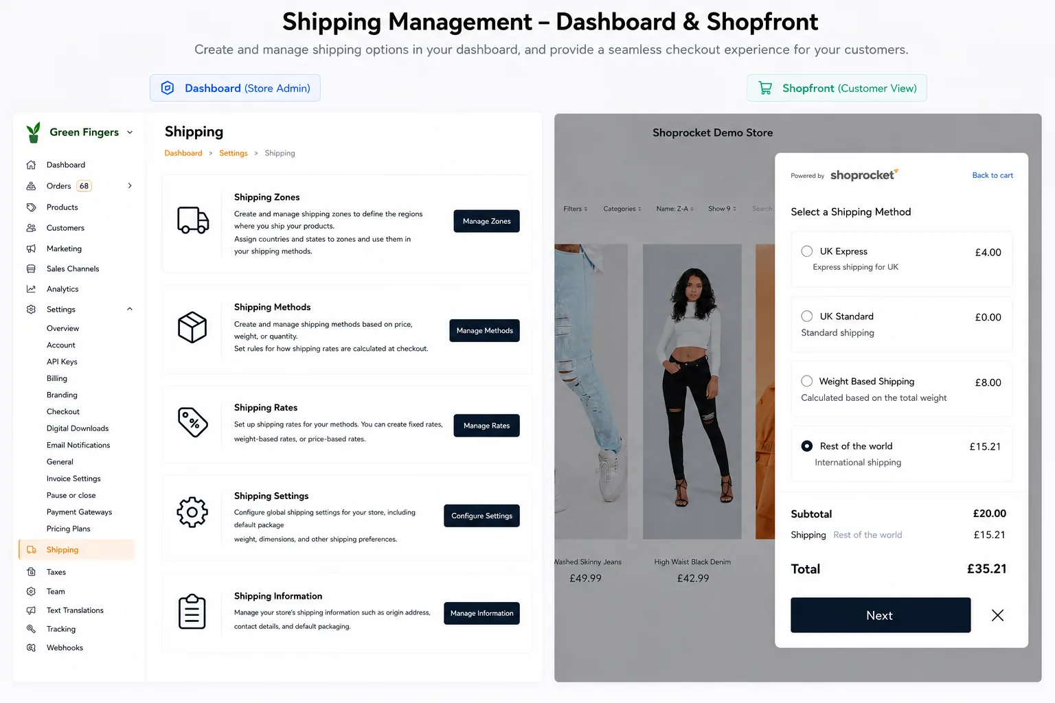 Shoprocket shipping management interface